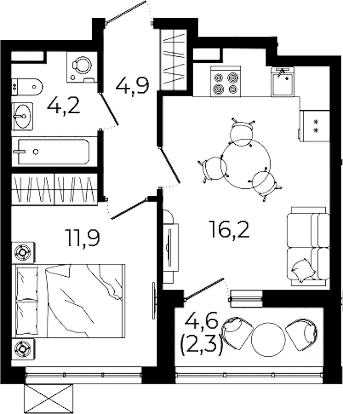 1-комнатная квартира 39.5 м², 9/12 эт., ЖК «А101 Всеволожск»